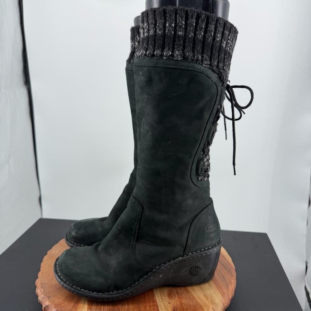 UGG 1936 SKYLAIR Black Leather Sweater Boots sz 10